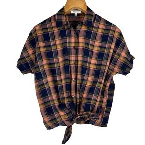 Madewell Plaid Short Sleeve Shirt with Front Tie | Size: XS